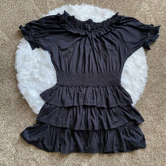 Marc by Marc Jacobs Black Ruffle Dress Cotton Womens Size Medium Tiny Hole - Picture 1 of 8
